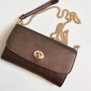 Coach Crossbody Bronze Wallet with Detachable Long Chain Strap NWT
